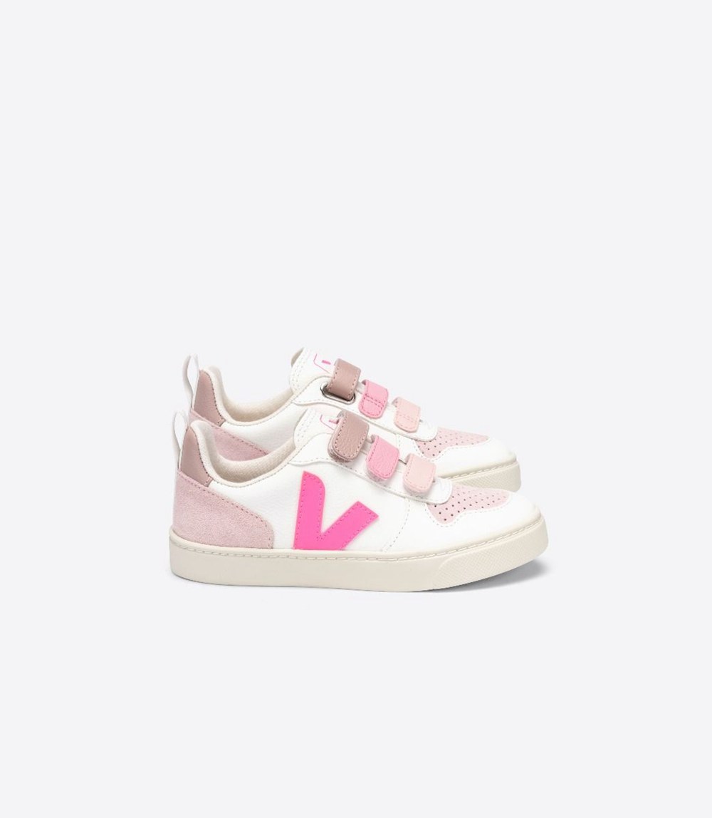 Tenis Veja Niños - V-10 Velcro Chromefree - Blancos/Rosas - 093CQILFA